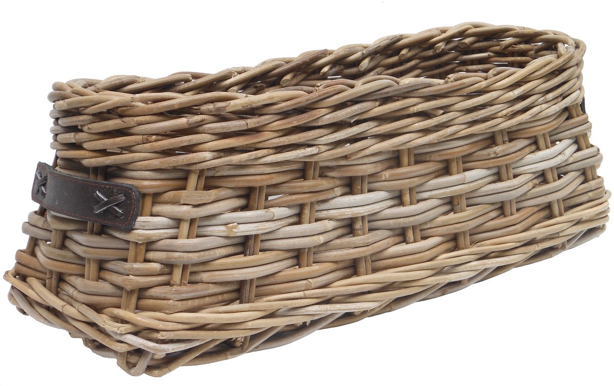 LaVie-Vensterbankmand riet leer 20cm hoog-Decoratieve mand met sierstukken van leer-58x23x20cm