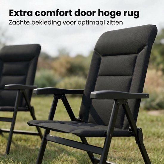 Campingstoelen Set van 2 Opvouwbaar - Kampeerstoel met Hoge Rugleuning - Vouwstoel voor Camping en Strand - Incl. Draagtas - Klapstoel Buiten — afbeelding 2