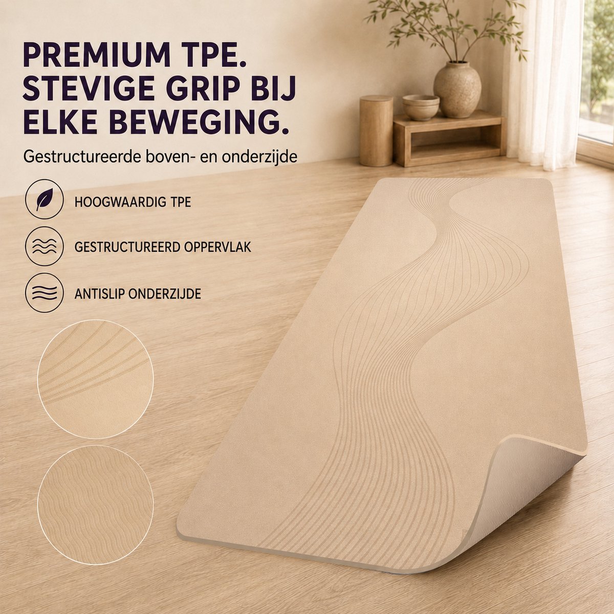 FunLife Yogamat 183 x 61 cm - 8 mm TPE Fitnessmat Antislip met Draagriem - voor Yoga, Pilates en Home Workout -Latte beige — cadeau in Sport & Outdoor - foto 8