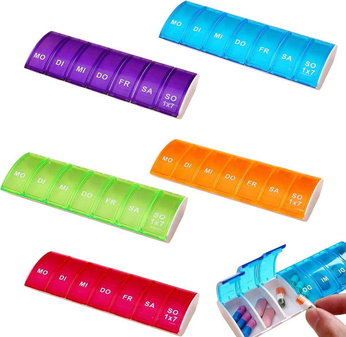 Compacte 7-Daagse Medicijnbox met Compartimenten, Herbruikbare Mini Opbergdoos voor Pillen en Capsules, Ideaal voor Reizen en Organisatie