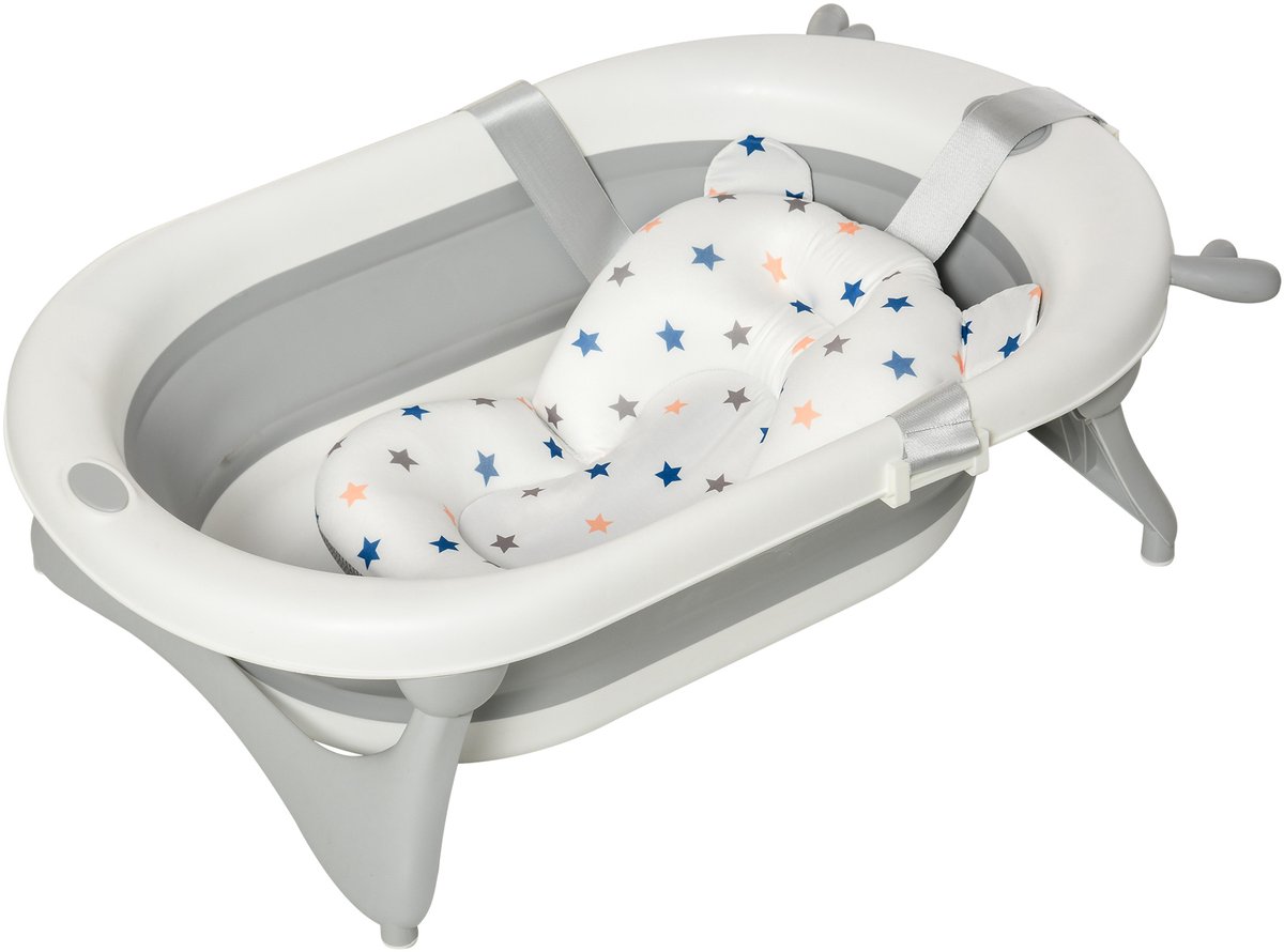 1 stuk - Opvouwbaar babybad-set - Opvouwbaar bad met thermostatische stekkers, antislipbasis, kussen en afvoerstekkers - Geschikt voor pasgeborenen tot 3 jaar - Beige wit