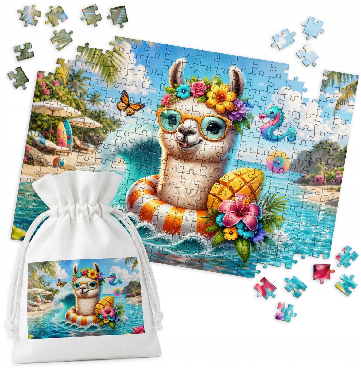 Puzzel Lama Strand met Oceaan en Palmboom - 252 Stukjes