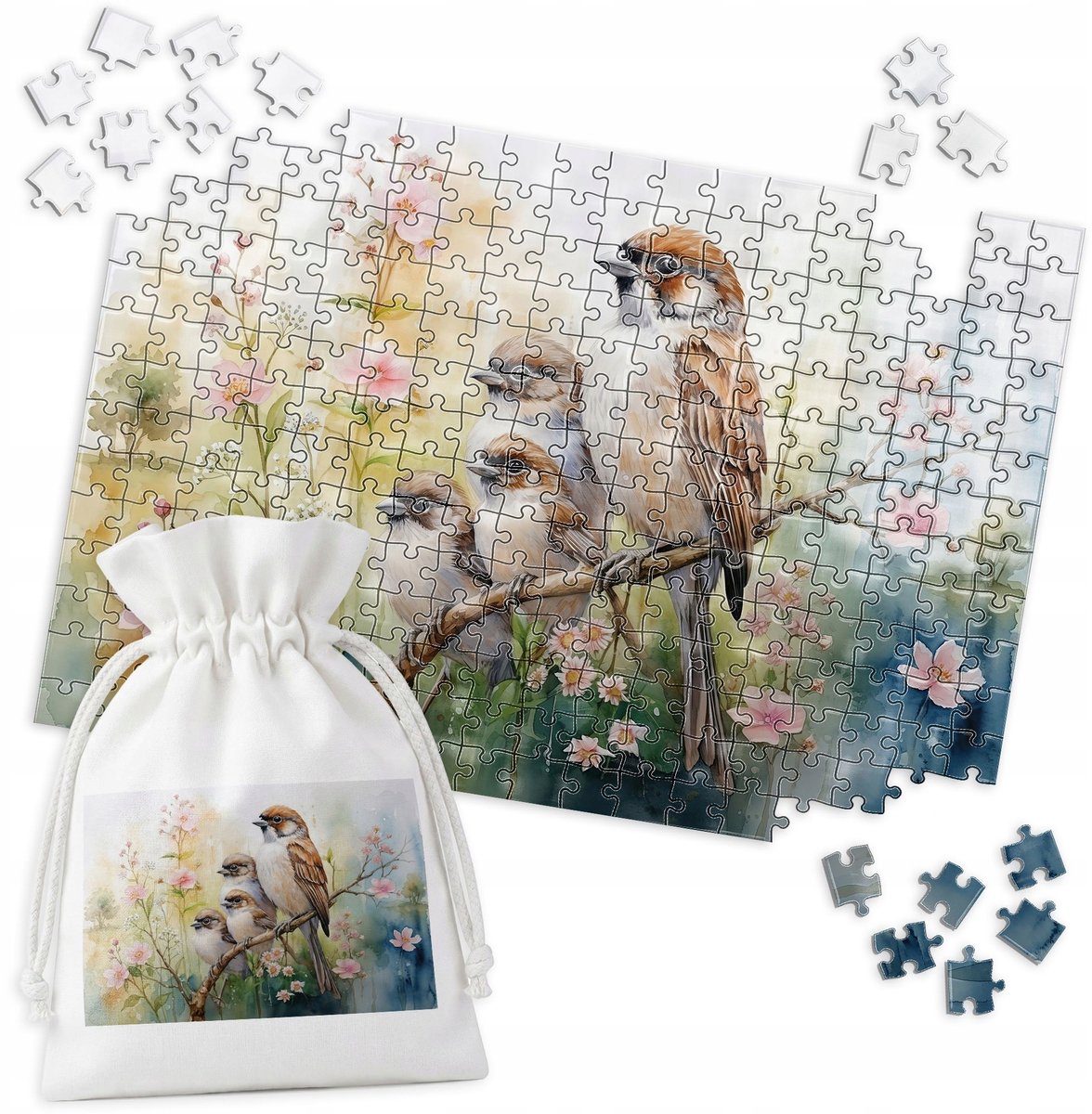 Merkloos Puzzel 252 Stukjes - Vogels Aquarel