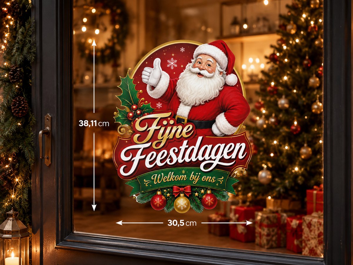 Fijne Feestdagen - Welkom bij ons - Raamsticker – 30,5 x 38,11 cm