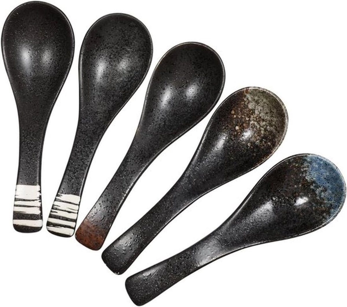 Set van 5 Keramische Soeplepels - Japanse en Chinese Rijstlepels - Serveerlepels in Retro Porselein.