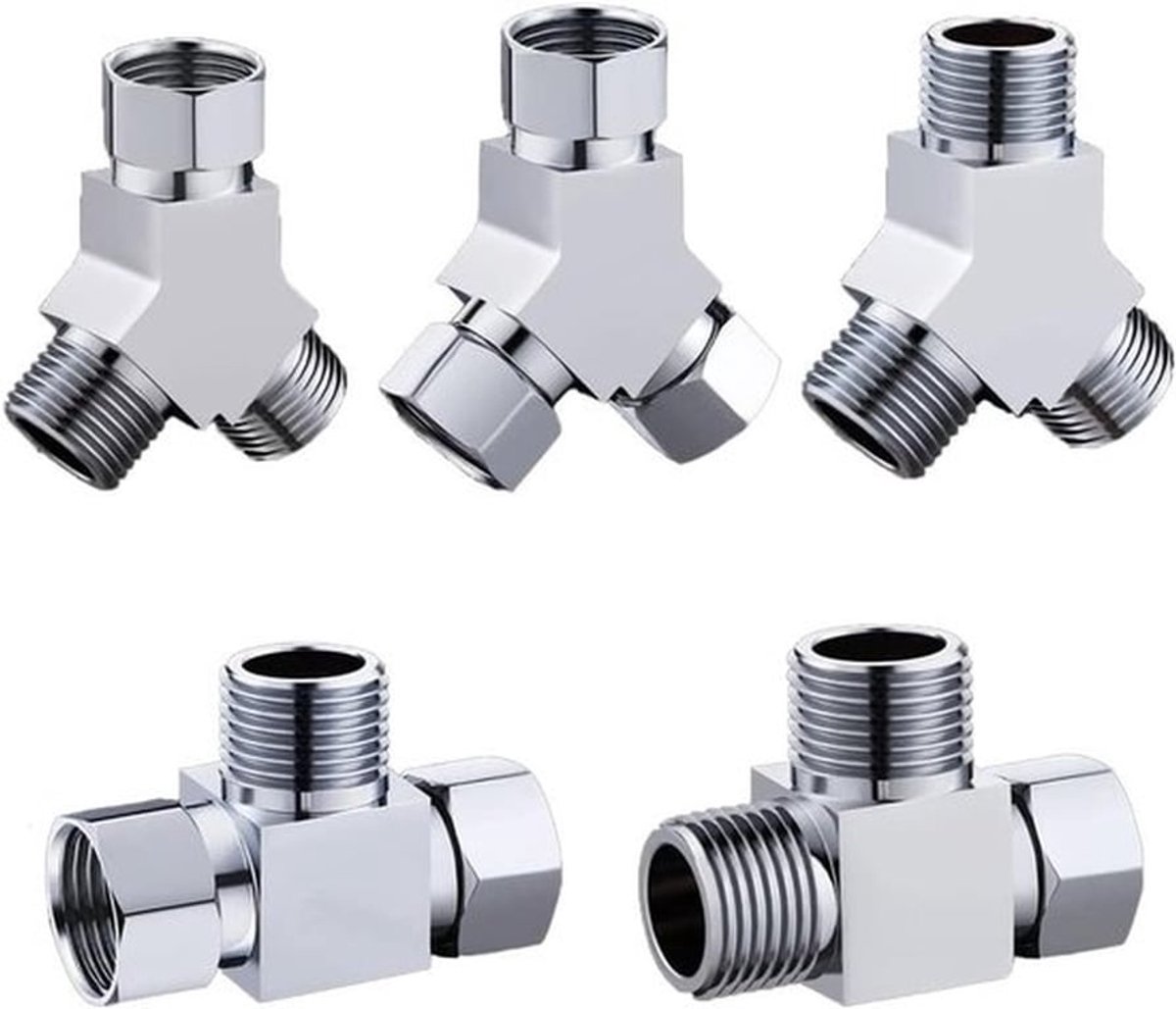 Universele 3-weg douchearm omvormer G1/2 inch messing T-vorm adapter - Toilet bidet sproeier - Water omleiding klep - 4 stuks.