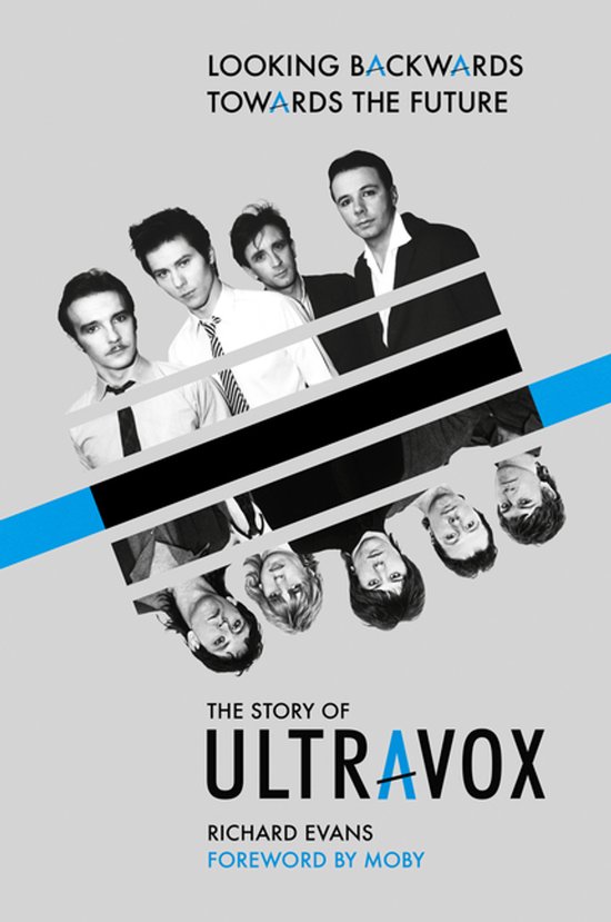 Boekcover: Groep mannen in pakken, onderaan de titel 'The Story of Ultravox'