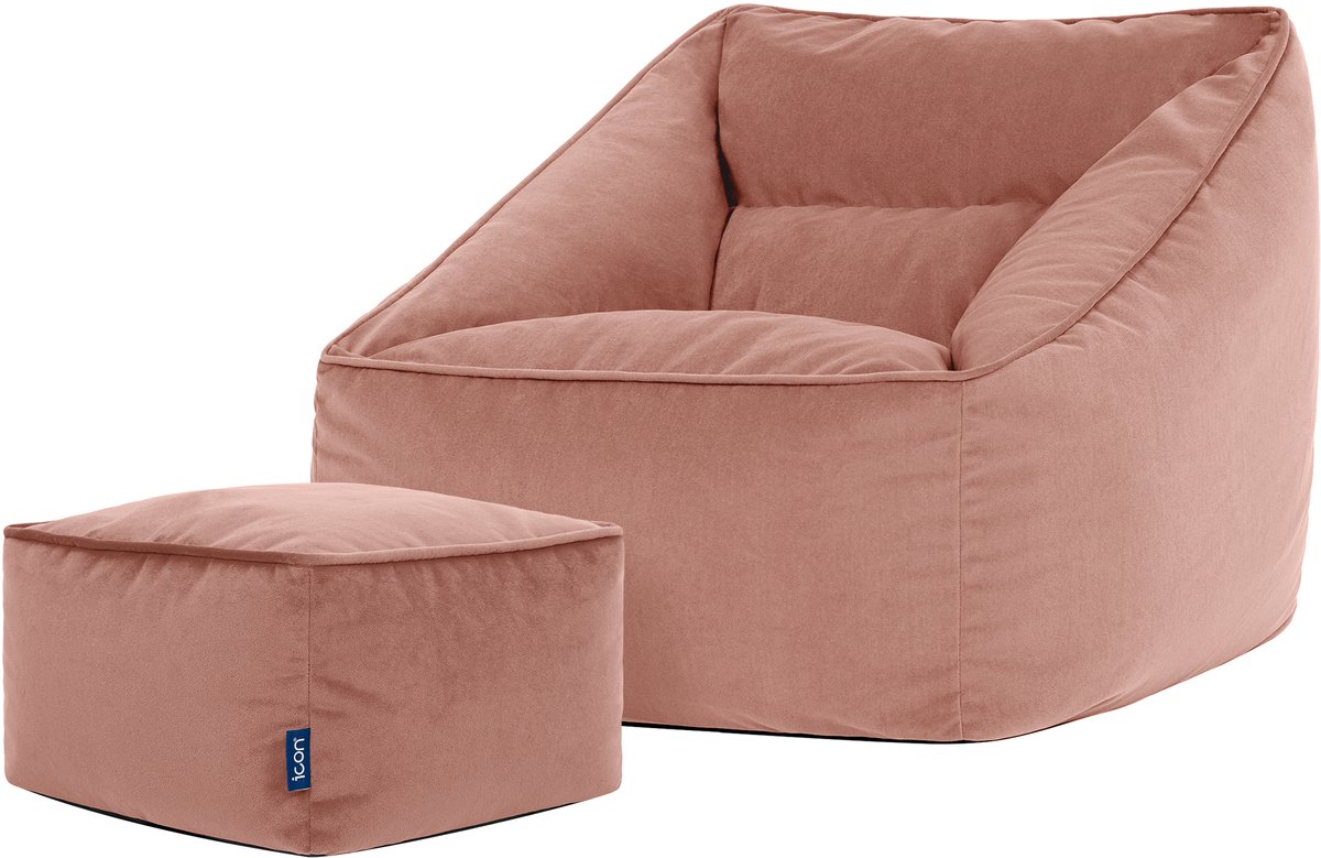 icon - Natalia XL Zitzak Fauteuil met Poef - Fluweel - Roze