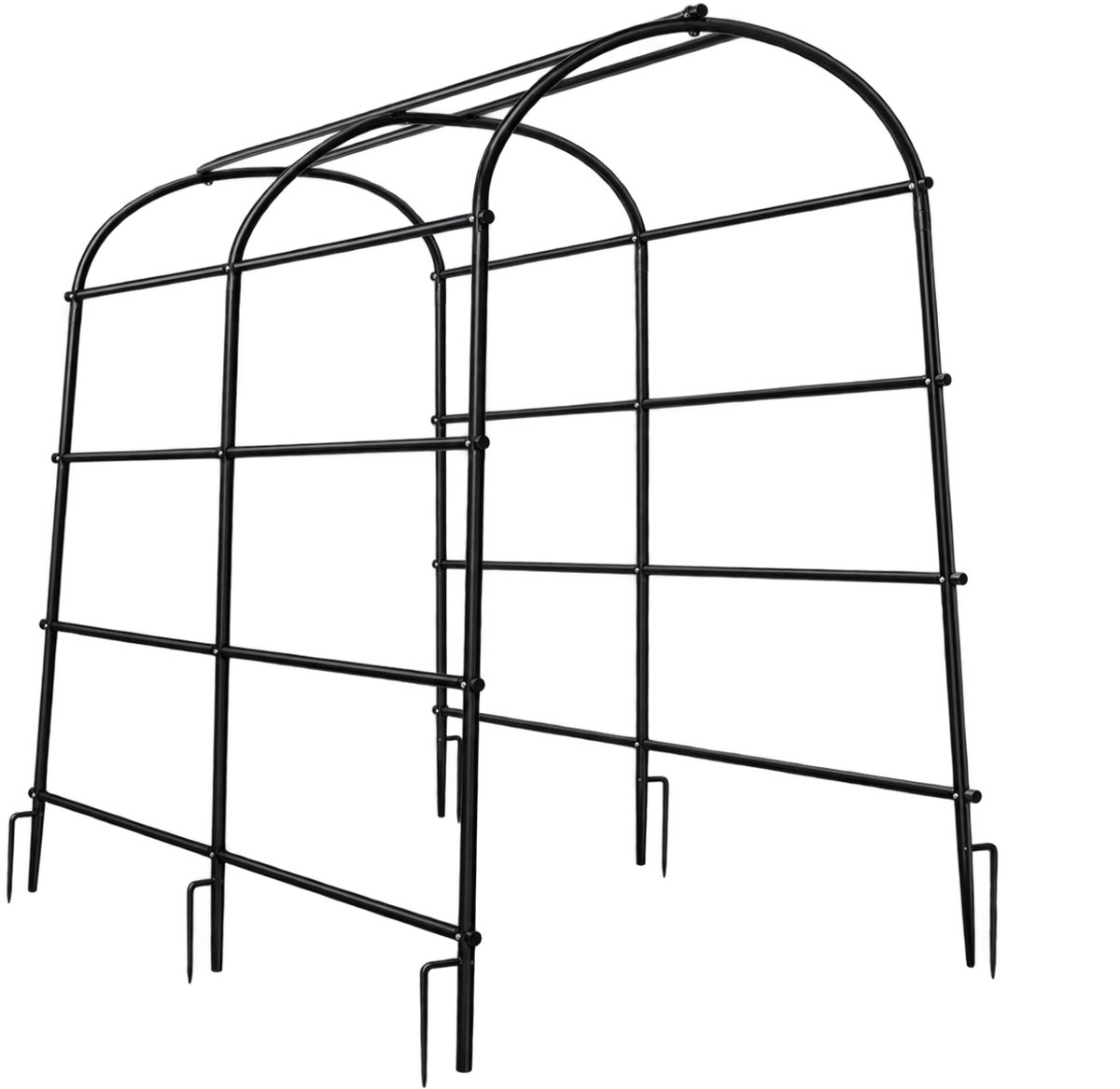 Sellino Kweeksteunframe - U-vormig Metalen plantenrek met Nylon Klimnet - 222 cm Hoog - Voor klimplanten & Groenten - Zwart/Groen