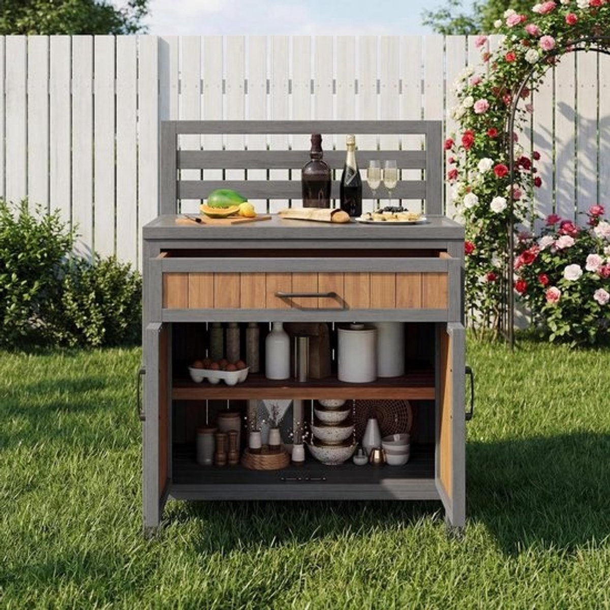 Tuinkast Hout - Buitenkast Grillstation - Buiten Koken - Weerbestendig Dennenhout - 80x51x119cm - Niet gespecificeerd