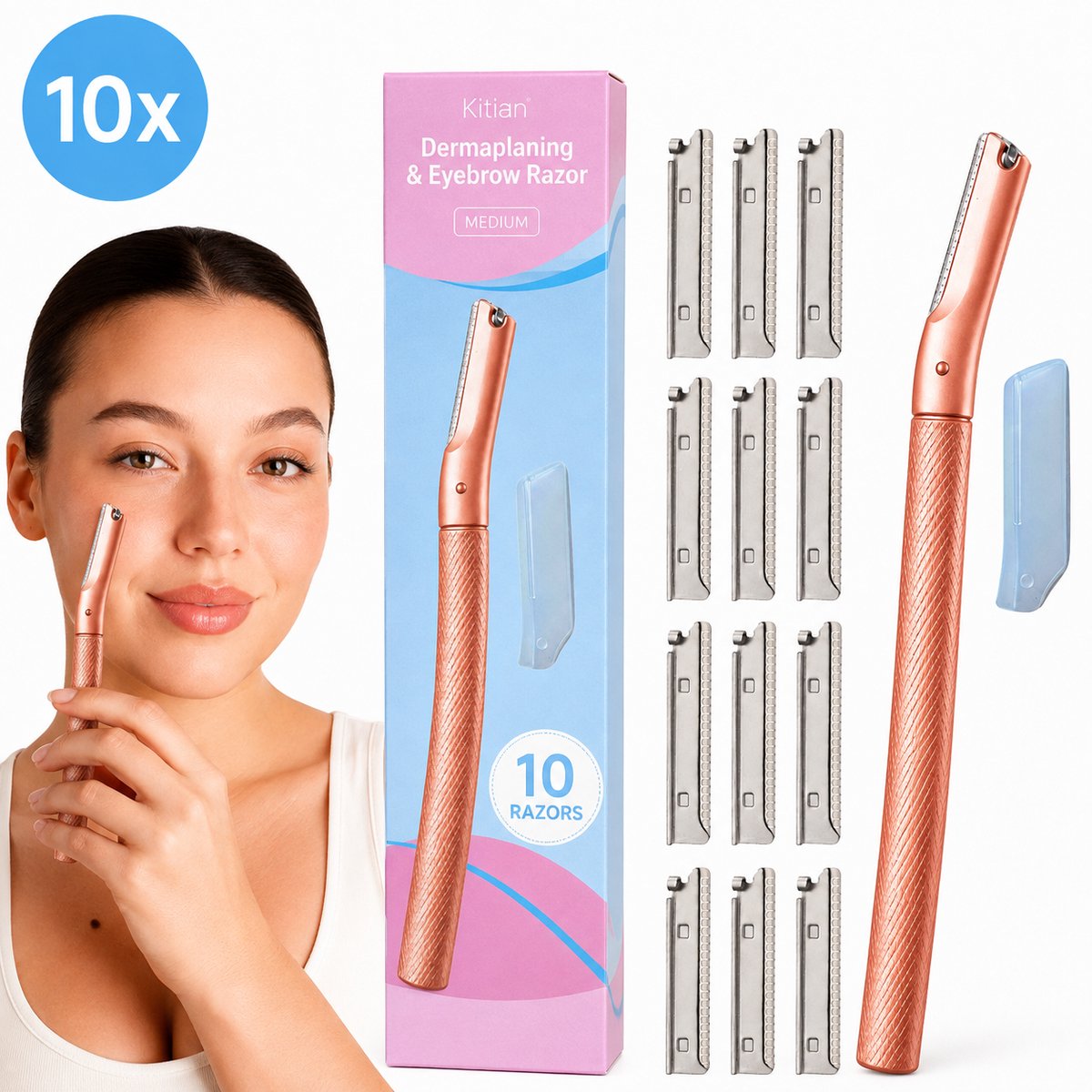 Bol.com Kitian Premium Dermaplaning Gezicht - Wenkbrauw Mesje - Gezichts Scheermesjes voor Vrouwen - Facial & Eyebrow Razor - Ro... aanbieding