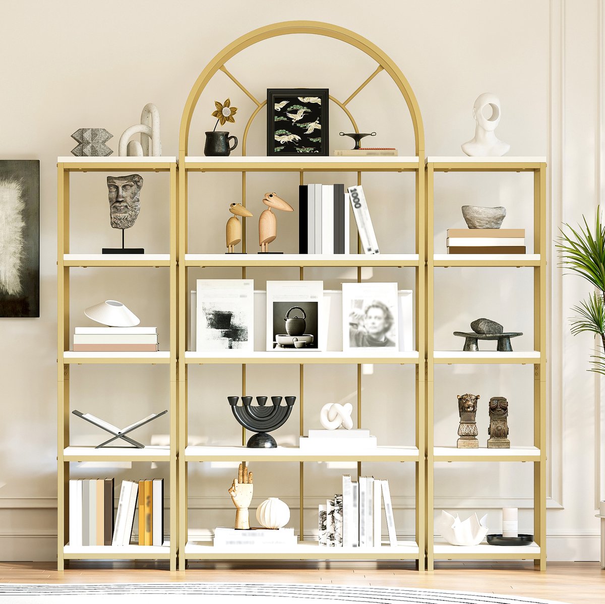 MODFU - Boekenkast - Modulaire 3-Delige Set - Goud/Wit - Open Kast