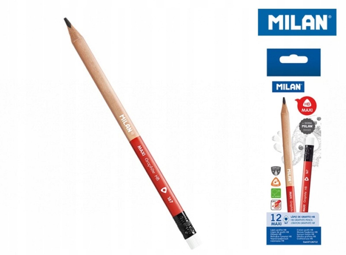 Milan School Potloden 12 stuks HB met Gum - Duurzaam