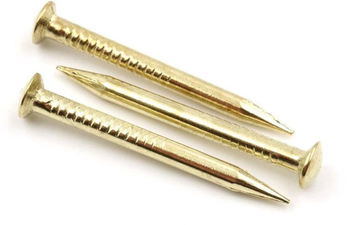 - Stalen pennen - Plint pennen voor bevestiging - Messing - Nagels voor houtbewerking - 100 stuks - 20 mm lengte