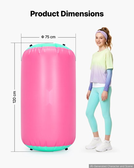 Opblaasbare Gymnastiekrol - Airtrackrol - 120 x 75 cm - Met Pomp - Draagvermogen 200 kg - Instelbare Luchtdruk - Siliconen Handgrepen - Roze — afbeelding 5