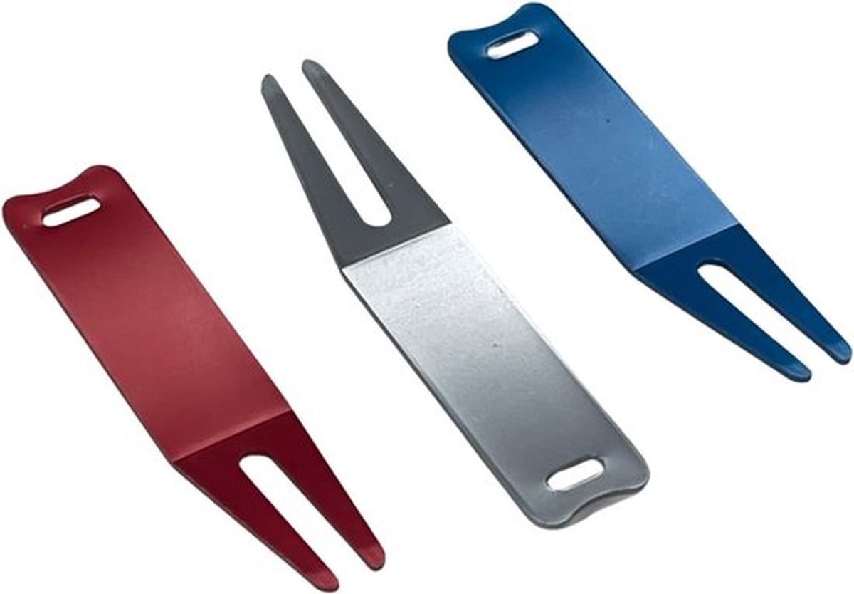 Golfaccessoires, reparatiegereedschap voor balmarkers, clubgrepen, sigarenkokers, 3-pack (aluminium rood, zilverblauw)