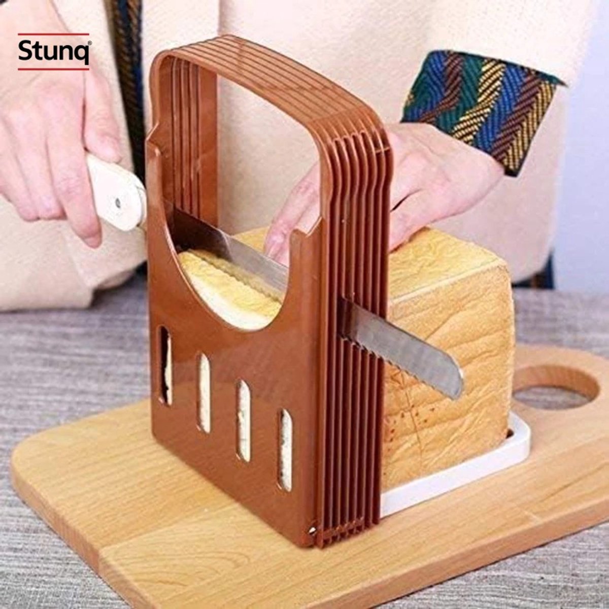 Stunq® Opvouwbare Broodsnijmachine met Snijgeleider - Bruin/Wit