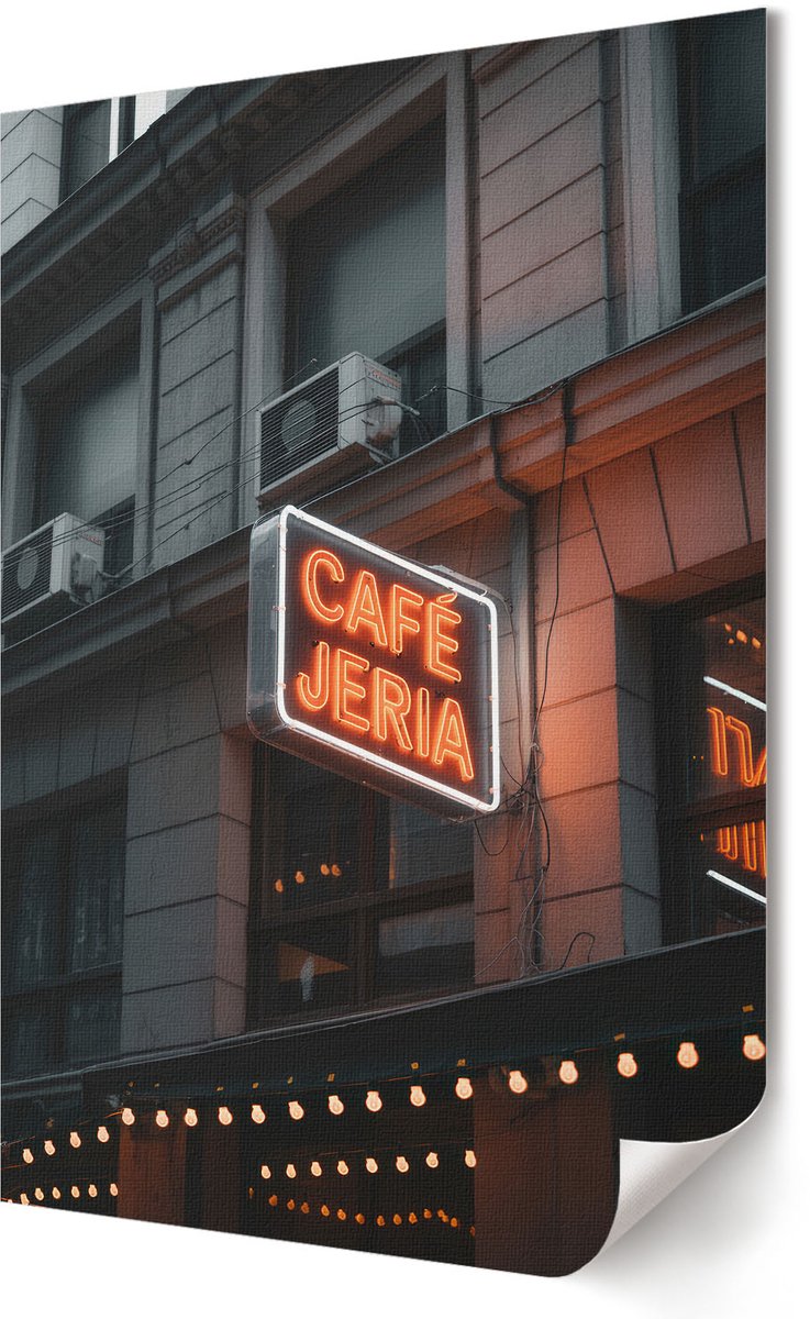 Coloray Polycanvas Poster - Neon Café, Fotografie - 420 x 594 - Oranje Illustratie - Rechthoek - Kunstposter - Woonkamer, Slaapkamer, Kantoor - Modern