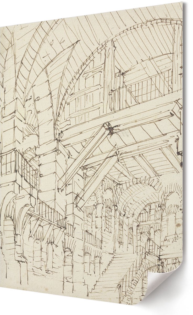 Coloray Canvas Poster Polycanvas - Architectuurstudies, Tekening - 420 x 594 - Romig Poster - Rechthoek - Decoratieve poster - Woonkamer, Slaapkamer, Kantoor - Architectonisch