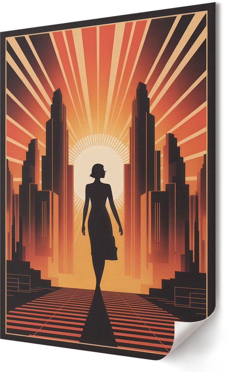 Coloray Canvas Poster Polycanvas - Stadsdroom, Poster - 420 x 594 - Oranje Patroon - Rechthoek - Muurdecoratie - Woonkamer, Slaapkamer, Kantoor - Art deco