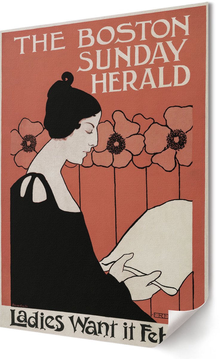 Coloray Polycanvas Wandposter - Vrouw Met Een Krant, Poster - 594 x 840 - Rood Wanddecoratie - Rechthoek - Wandkunstwerk - Slaapkamer - Art deco