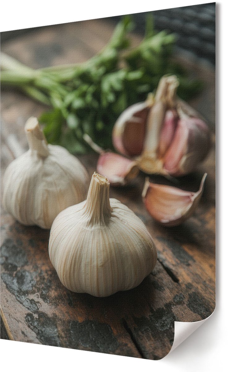 Coloray Polycanvas Poster - Knoflook Op Een Plank, Fotografie - 594 x 840 - Romig Design - Rechthoek - Muurdecoratie - Woonkamer - Klassiek