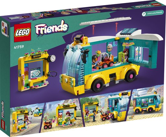 LEGO® Friends Heartlake City Bus 41759 bouw- en speelset; creatief plezier voor kinderen vanaf 7 jaar; inclusief een bouwbare bus, bushalte en 3 personages; leuk cadeau voor kinderen die van rollenspel houden (480 onderdelen)