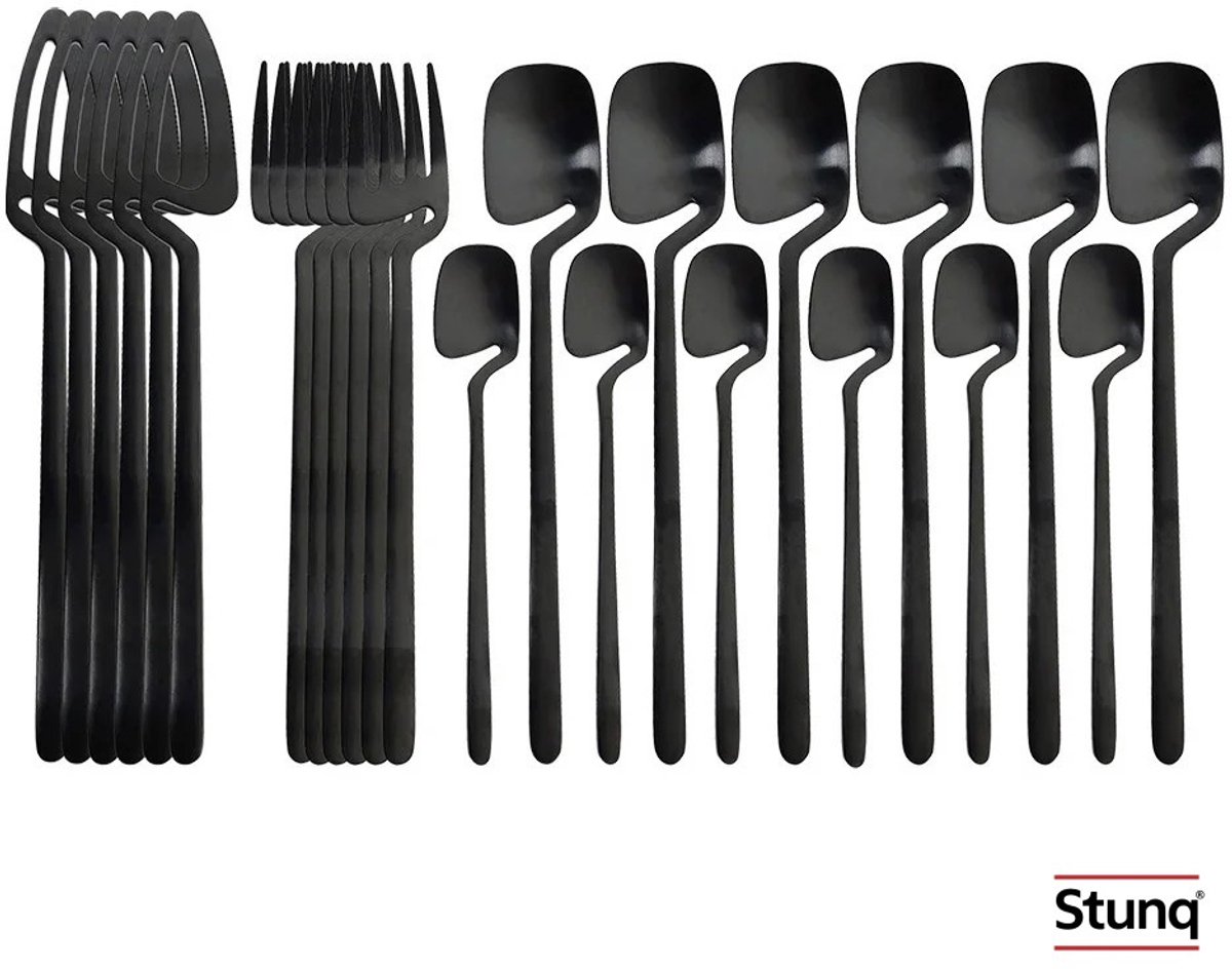 Stunq® Bestekset 24-delig Zwart - Modern Servies met Matte Afwerking