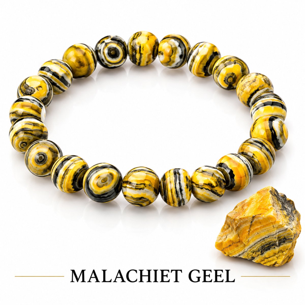 S4H Gele Malachiet Look Armband – 8 mm – Energie & Bescherming – 18 cm