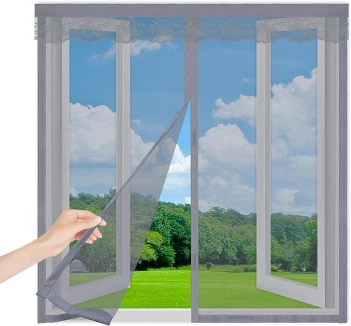 Vliegengaas Raam - Insectengaas Balkon - Insecten Buiten Houden - Automatisch Sluitend - 145x220cm - Grijs