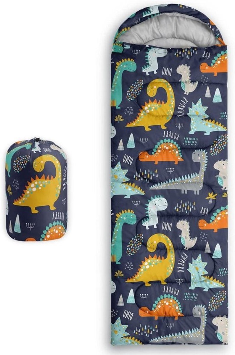 Kinderslaapzak - Draagbare slaapzak - Kamperen en wandelen - Lichtgewicht en waterdicht - 80 x 230 cm - Dinosaurus