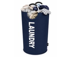 BOTC Wasmand - Waszak - Laundry basket - Wassorteerder - 38x63 cm - waszak vouwbaar - draagbaar wasbox - Donkerblauw