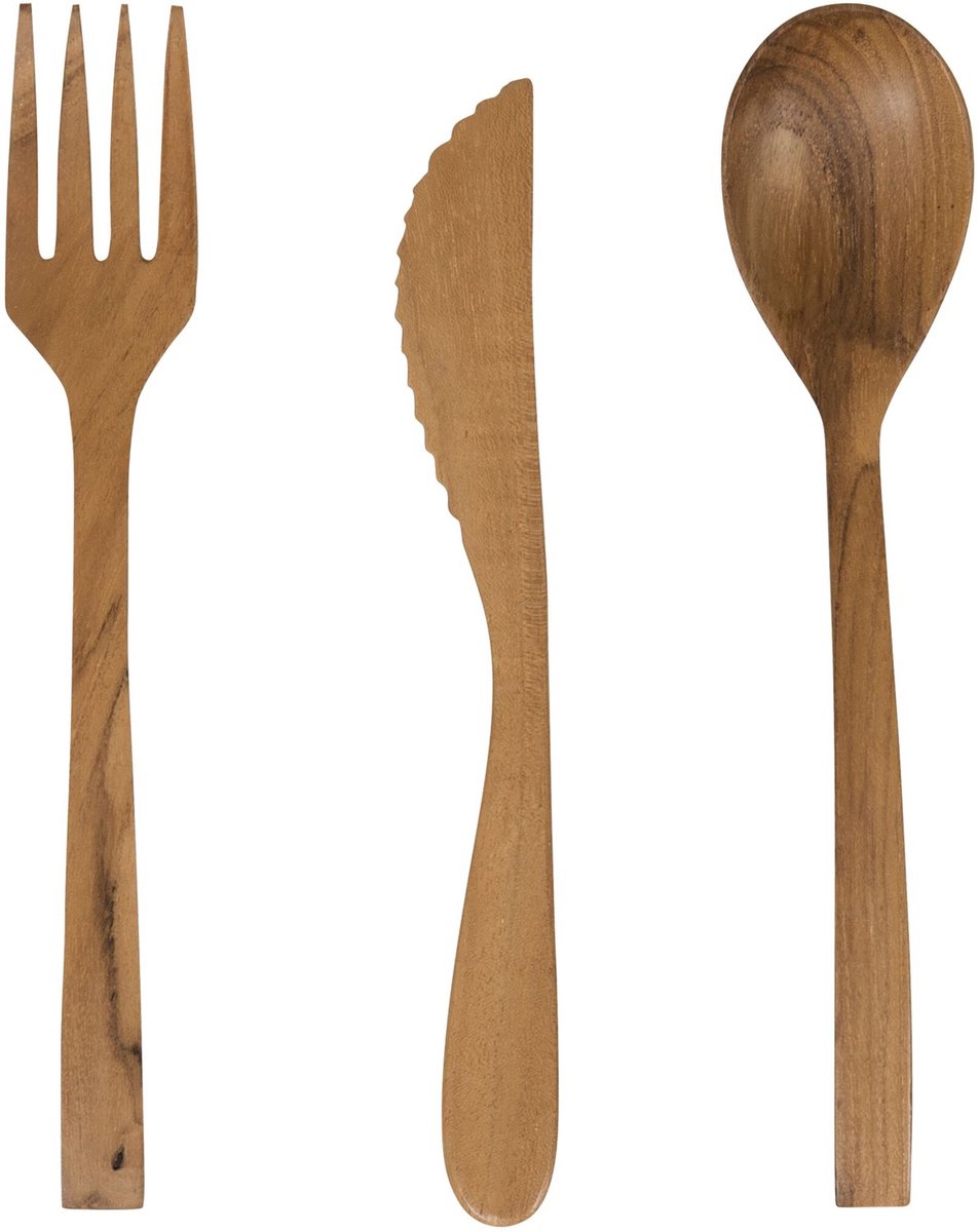 MUST Living Bestekset lepel vork mes teakhout 18 cm
