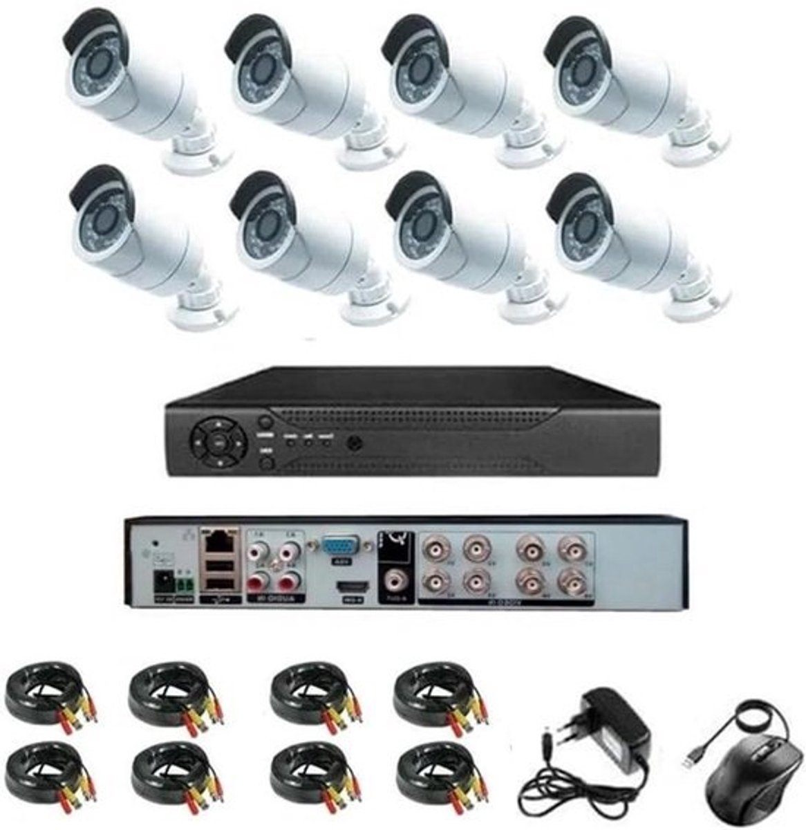 Videobewakingsset AHD - Full HD Systeem - Huis Beveiligen - 8 Camera's - 2 MP - Wit