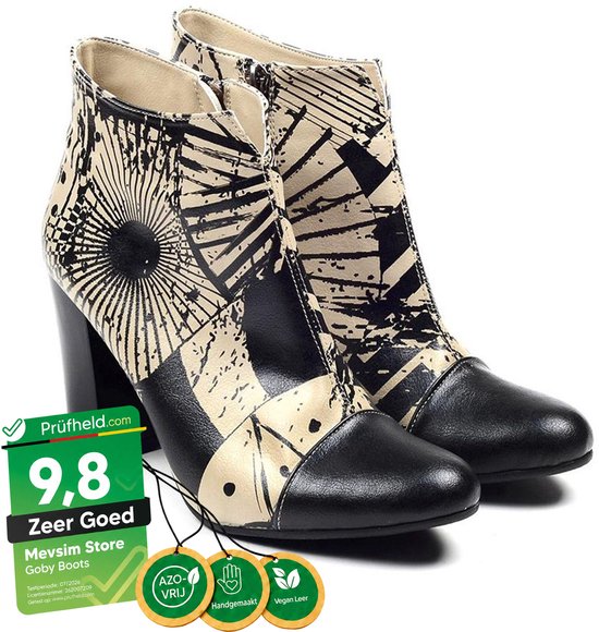 GOBY Monochrome Muse Enkellaarsjes – Handmade – Vegan Leer – Dames – Maat 38