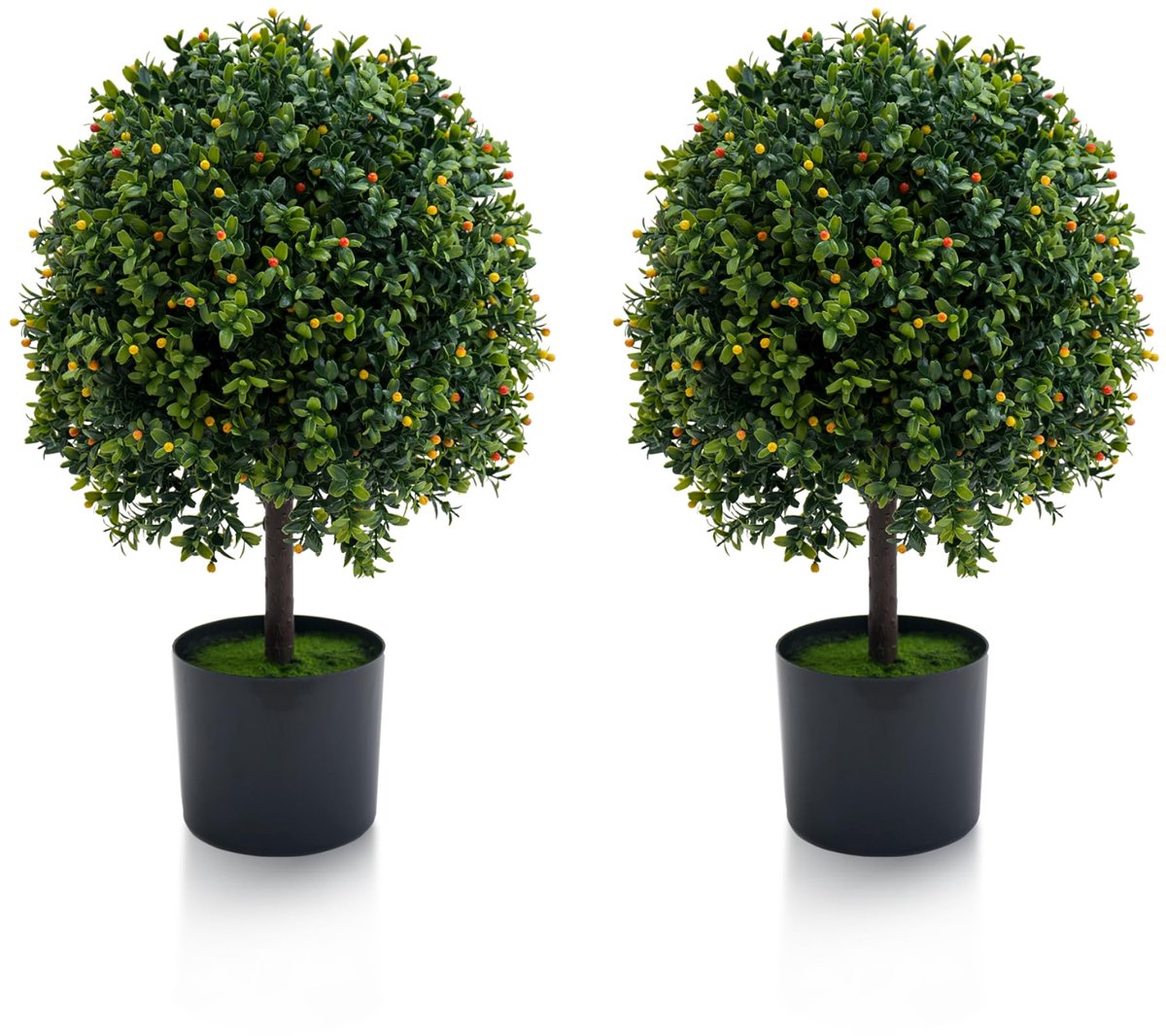 Triumpunpre Set van 2 Kunst Buxus Bollen Topiary – 50 cm – met Vruchten – PE Kunstplant in Pot – voor Binnen & Buiten – Groen 20 inch