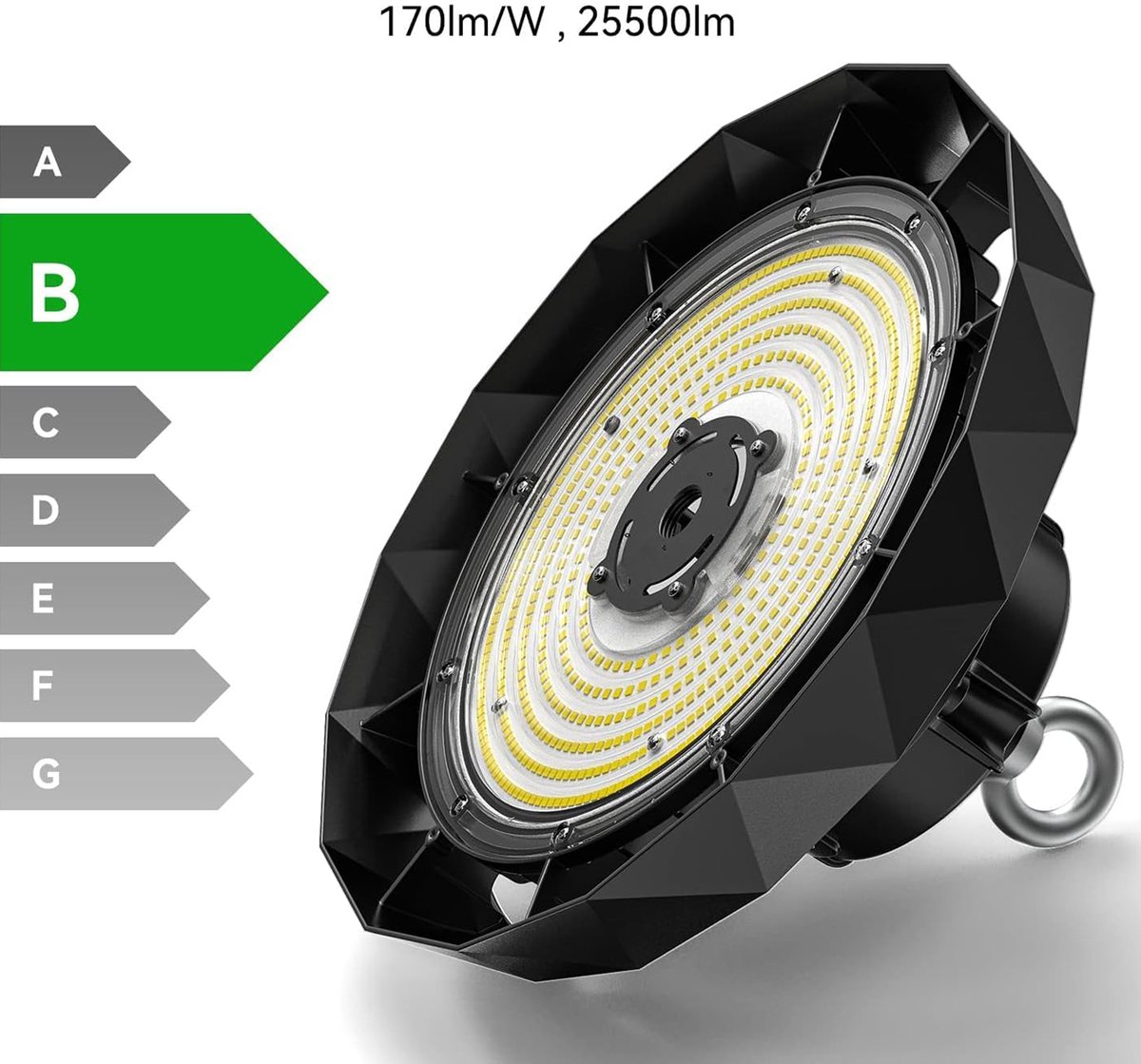 Amdelne Hanglamp - Industrieel Hanglampen - Lampenkap - Zwart - LED-diamant Industriële Hanglamp - Voor Binnen Magazijn | Sportschool | Fabriek | Garage - Plafondlamp - 150W 25500LM 6000K