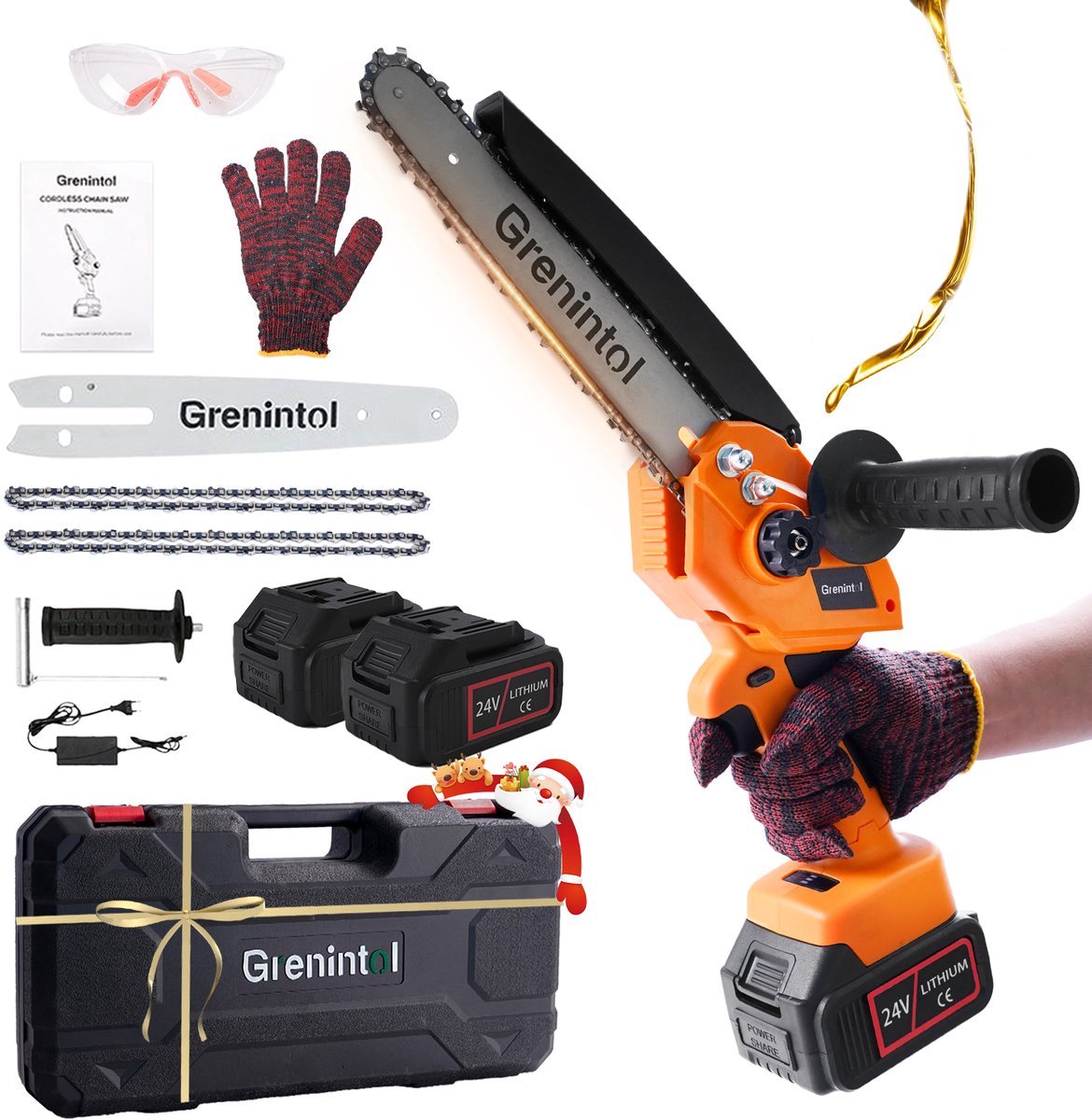 Grenintol Mini Kettingzaag - Snoeizaag - 8 inch - Kettingzaag - Snoeizaag voor Takken en Hout - Draadloze Elektrische Kettingzaag - 24V 9000mAh - 3 Accu's -Handzaag - Brushless Motor - Automatische Kettingsmering - 2 Kettingen & Opbergkoffer thumbnail 2