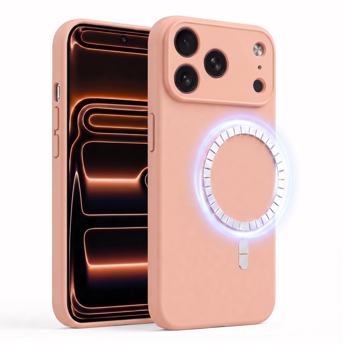 Hoesje geschikt voor Apple iPhone 17 Pro Max - Hoesje geschikt voor Magsafe - Draadloos opladen - Gehard Glas - Oud Roze