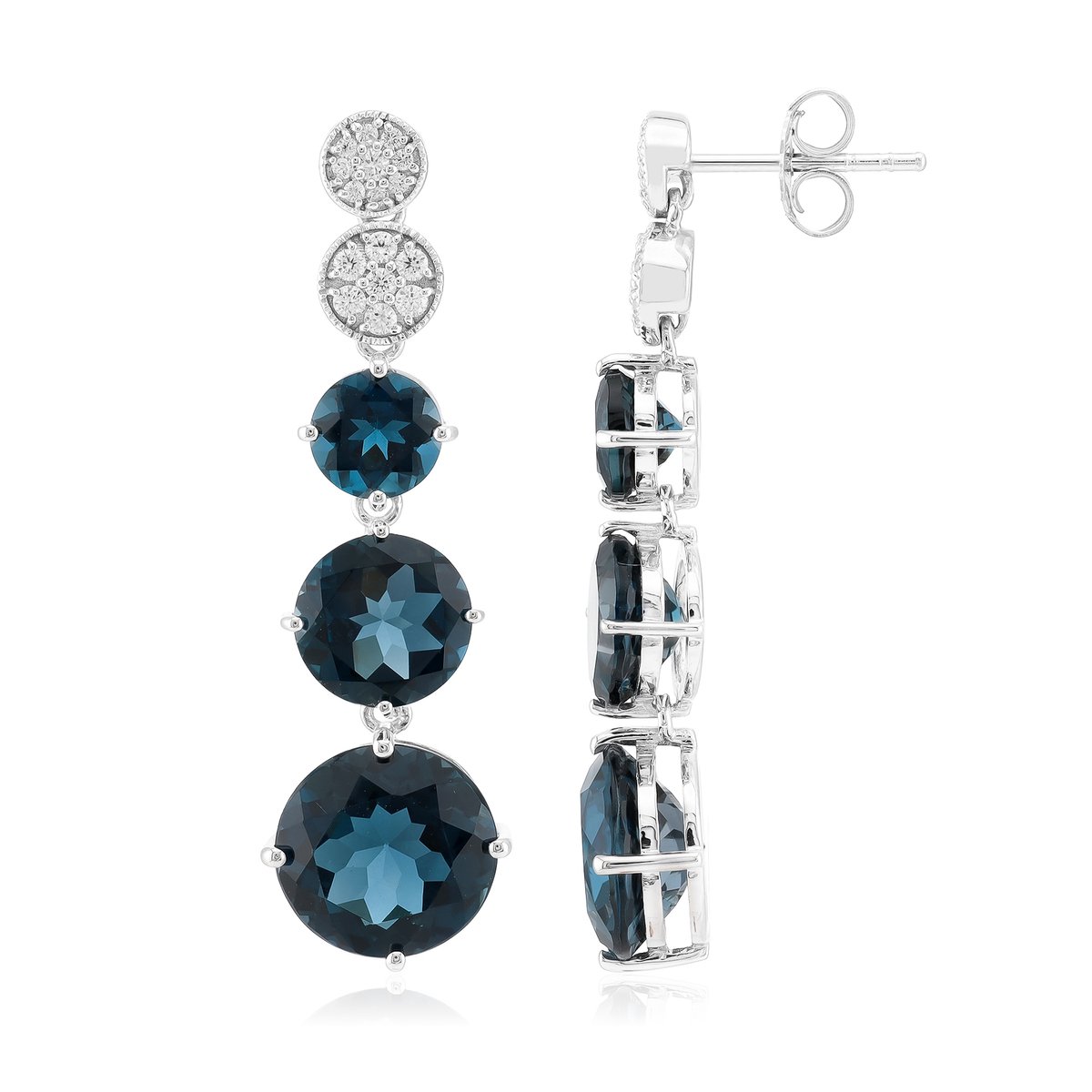 Cavill - Zilveren Oorbellen - 925 Gerhodineerd Sterling Zilver - 12,76ct Londen Blauwe Topaas - Elegante Blauwe Edelstenen Oorhangers