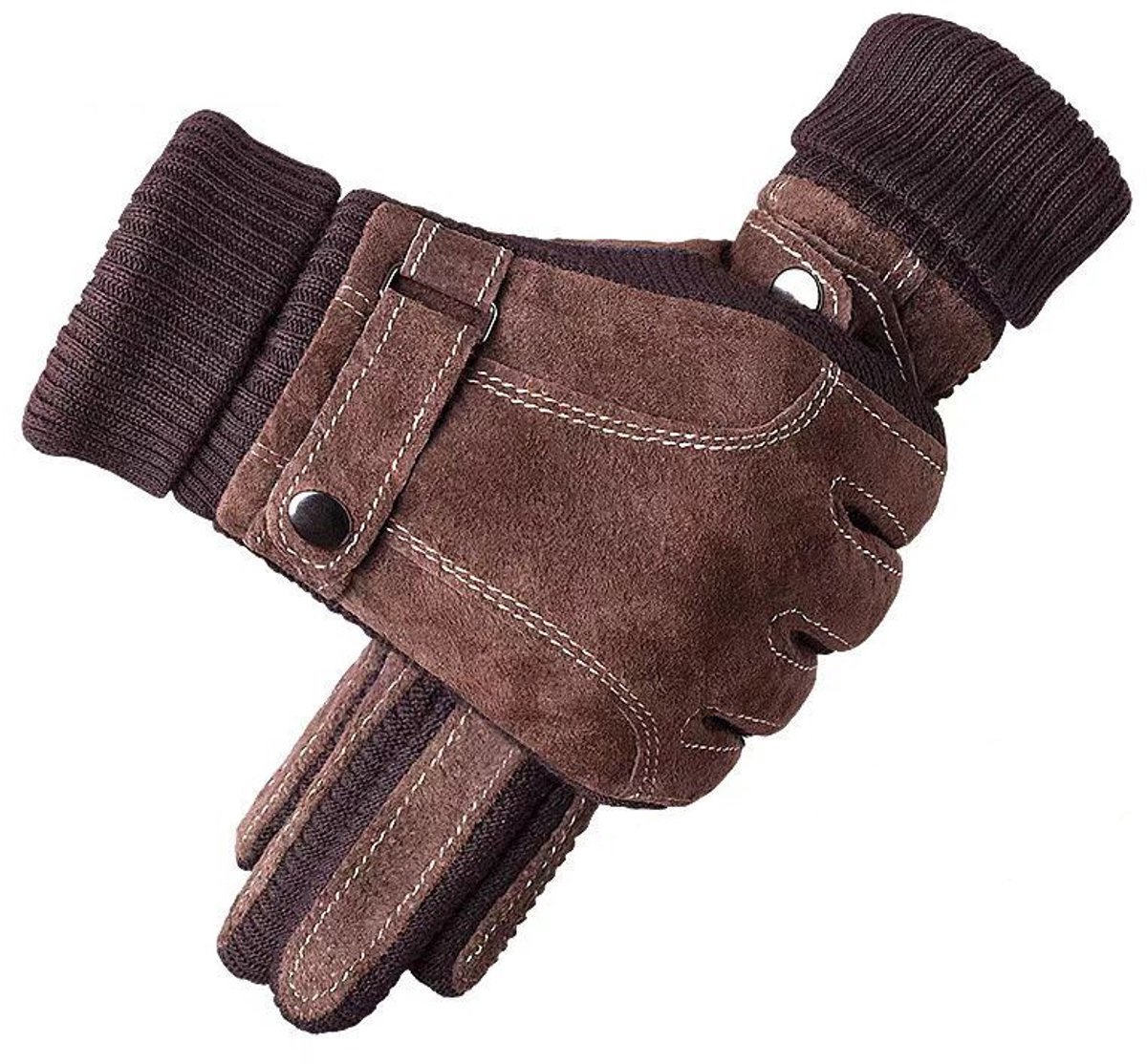 1 paar - mannelijke lederen winterhandschoenen - warm en winddicht - compatibel touchscreen - bruin