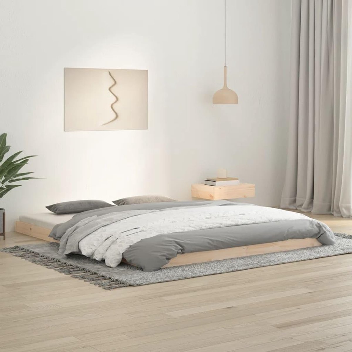 vidaXL Solid Wood Double Bed Frame Bed Frame Wooden Bed Frame Slatted Frame Bedroom Furniture 160 x 200 cm Pine