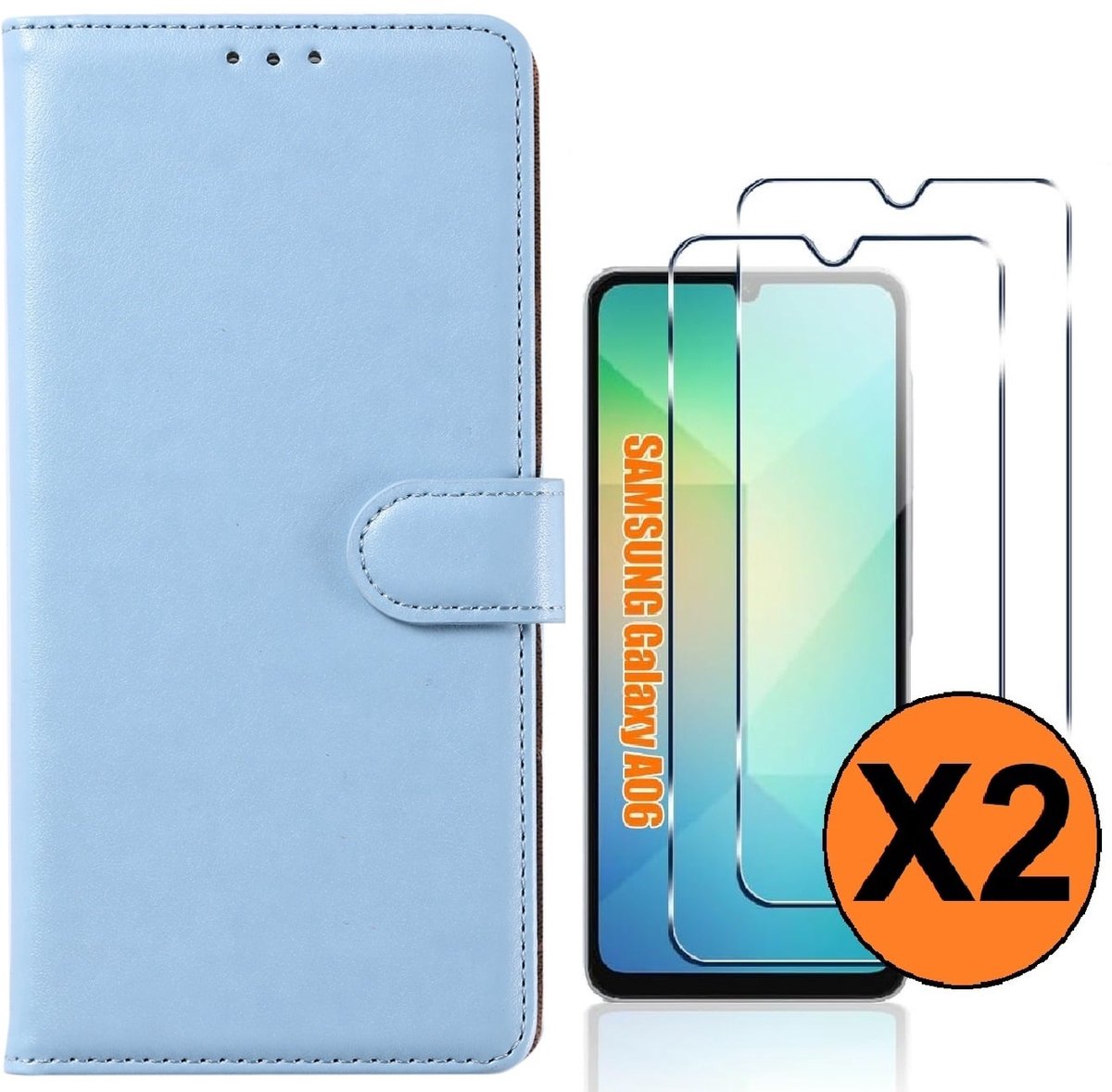 Ntech Boekhoesje geschikt voor Samsung Galaxy A06 4G – Blauw Bookcase met 2x Tempered Glass Screenprotector – Beschermhoes met Pasjeshouder en Standfunctie