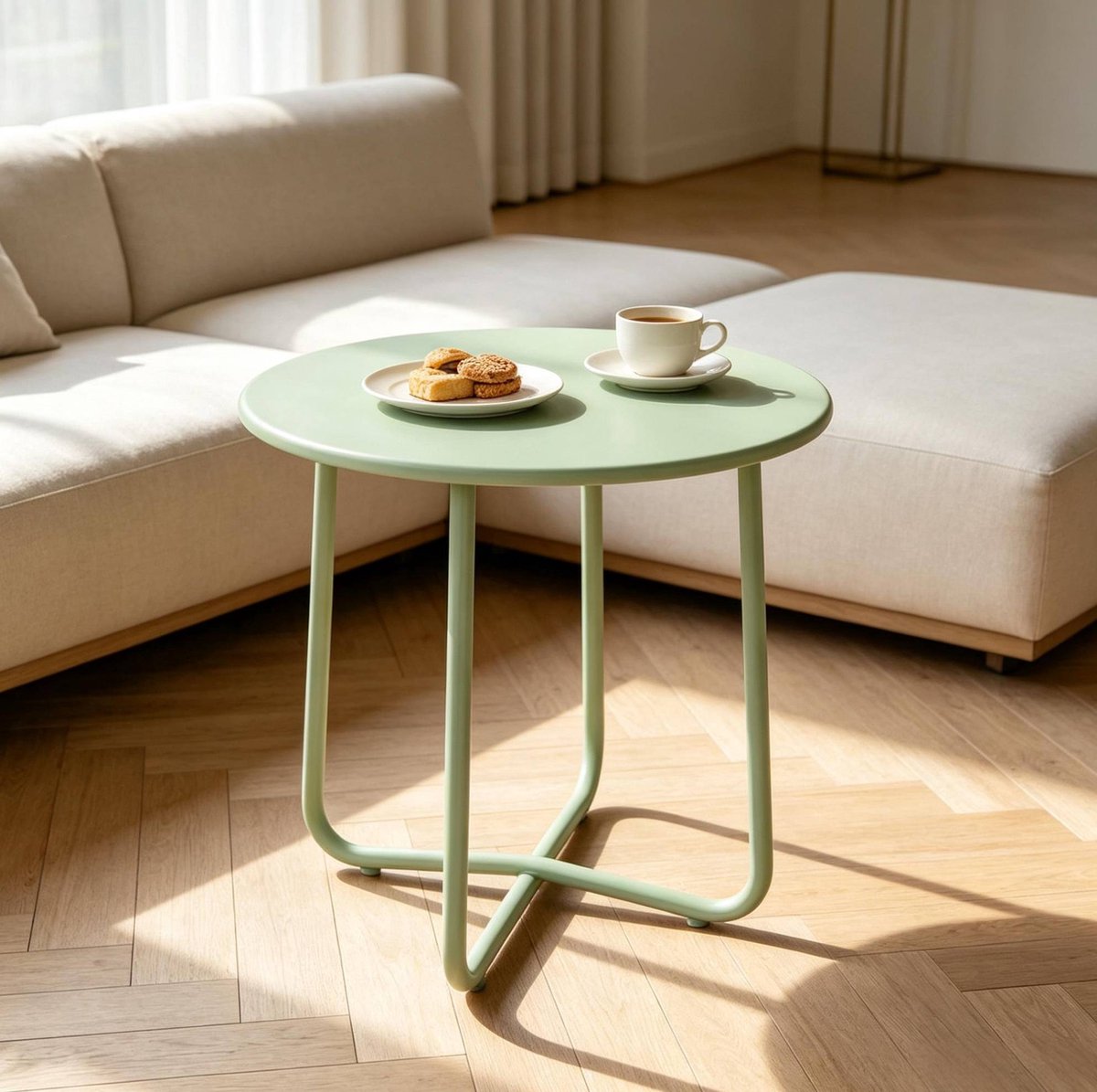 MODENUIT Bijzettafel - Ronde Tafel Met X-Onderstel - Voor Terras En Woonkamer - Metaal - Groen - 48x51 Cm