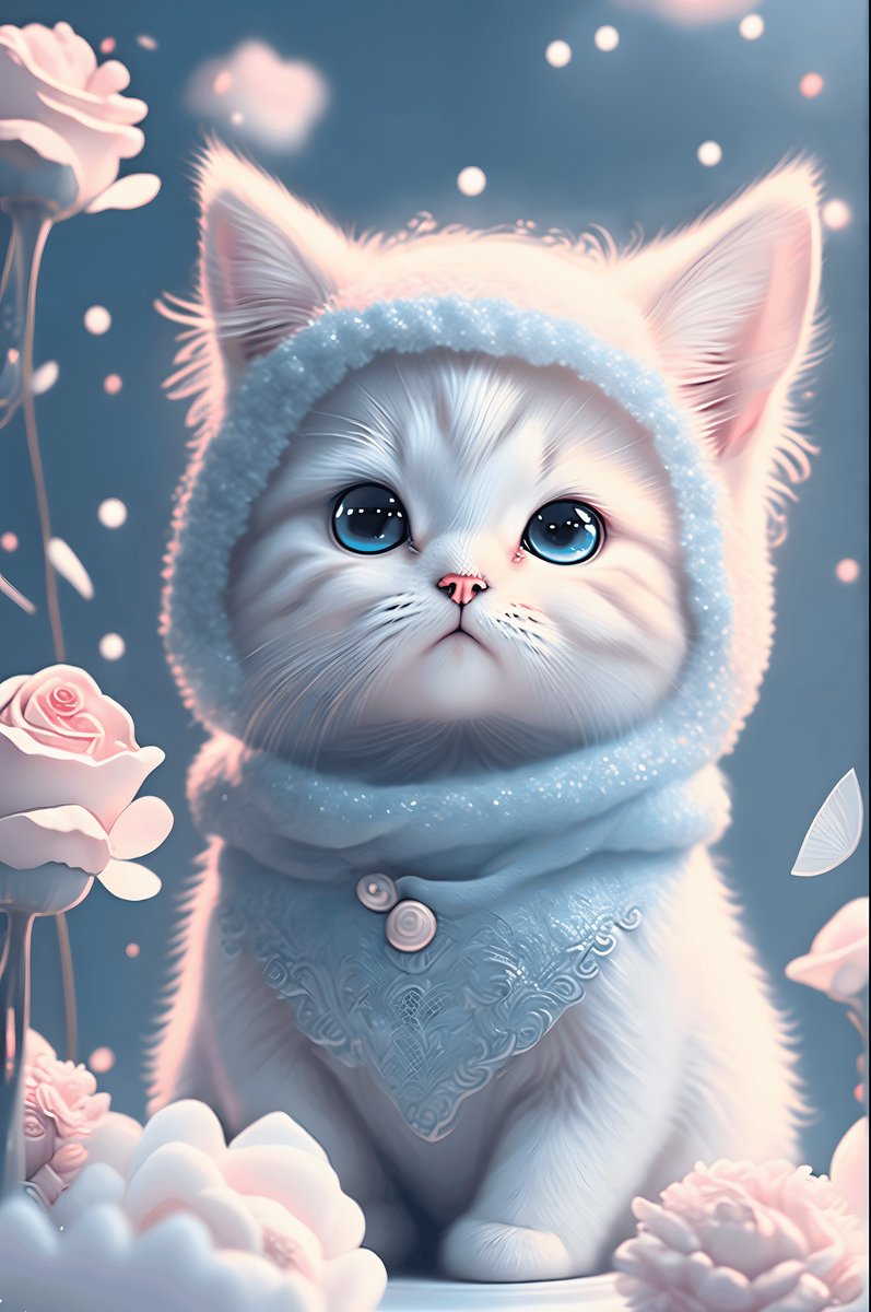 Winter Kitten Poster - Kinderkamer - Kitten - Sneeuwlandschap - Schattige Dieren - Winter - Illustratie - posters - formaat 30x40cm - Wanddecoratie - XS2356MT