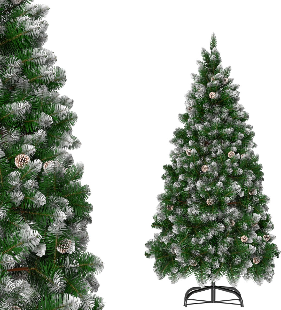 Kerstboom – 210cm Kunstkerstboom – Met Sneeuweffect & Dennenappels – Groene PVC Takken – foto 8