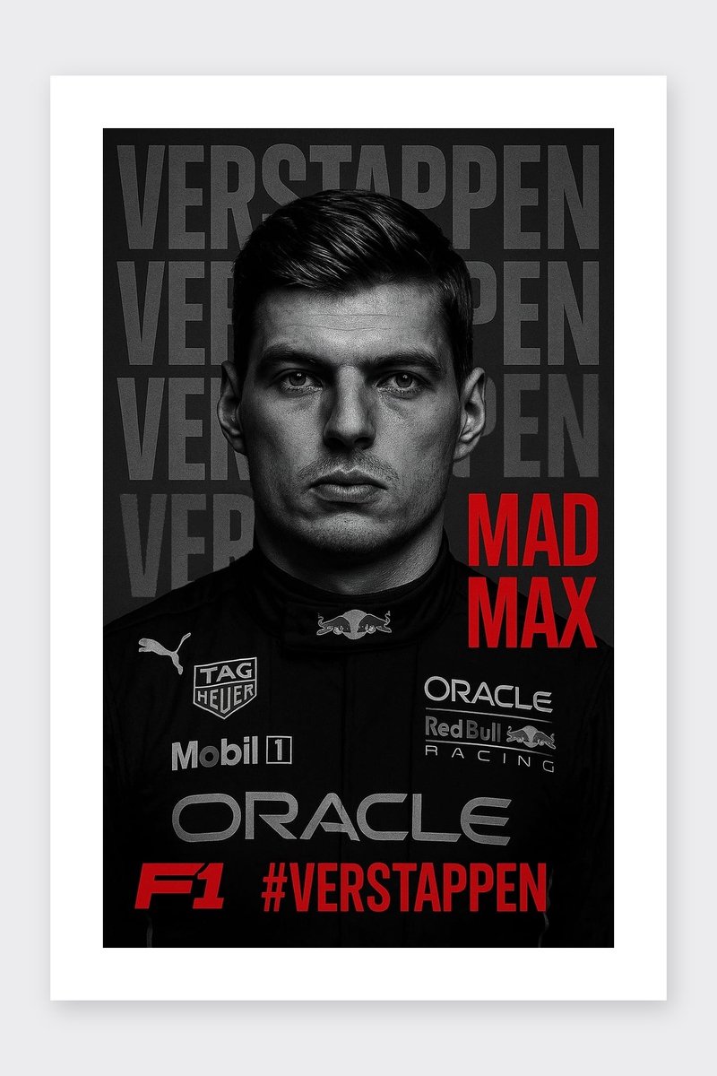 Max Verstappen Poster - Sport Posters - Mad Max - Tekst - F1 - Passe-Partouts Effect - Wanddecoratie Woonkamer - 180 gram papier - BL6624WV - Formaat 70 x 100cm