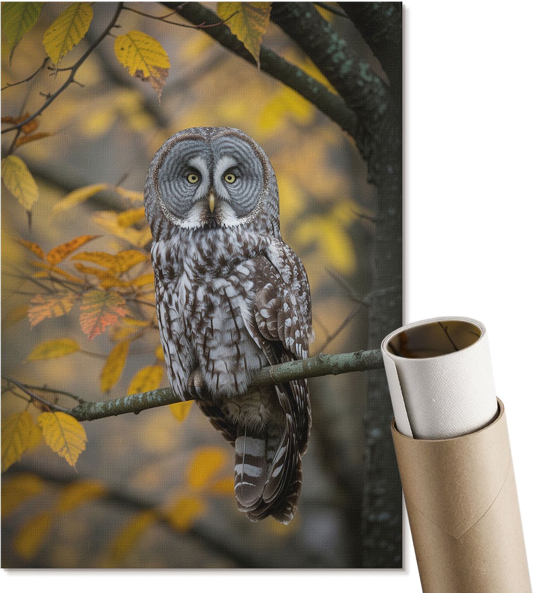 Coloray Polycanvas Wandposter - Herfstuil, Fotografie - A4 - Bruin Design - Rechthoek - Canvasposter - Woonkamer, Slaapkamer, Kantoor - Klassiek