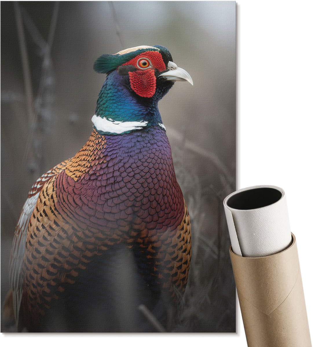 Coloray Polycanvas Poster - Kleurrijke Fazant, Fotografie - A4 - Bruin Motief - Rechthoek - Muurdecoratie - Woonkamer, Slaapkamer, Kantoor - Klassiek