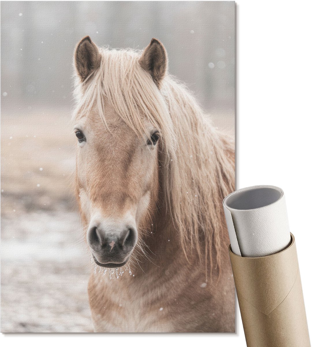 Coloray Polycanvas Wandposter - Winterpaard, Fotografie - A4 - Beige Illustratie - Rechthoek - Wandkunstwerk - Woonkamer, Slaapkamer, Kantoor - Klassiek